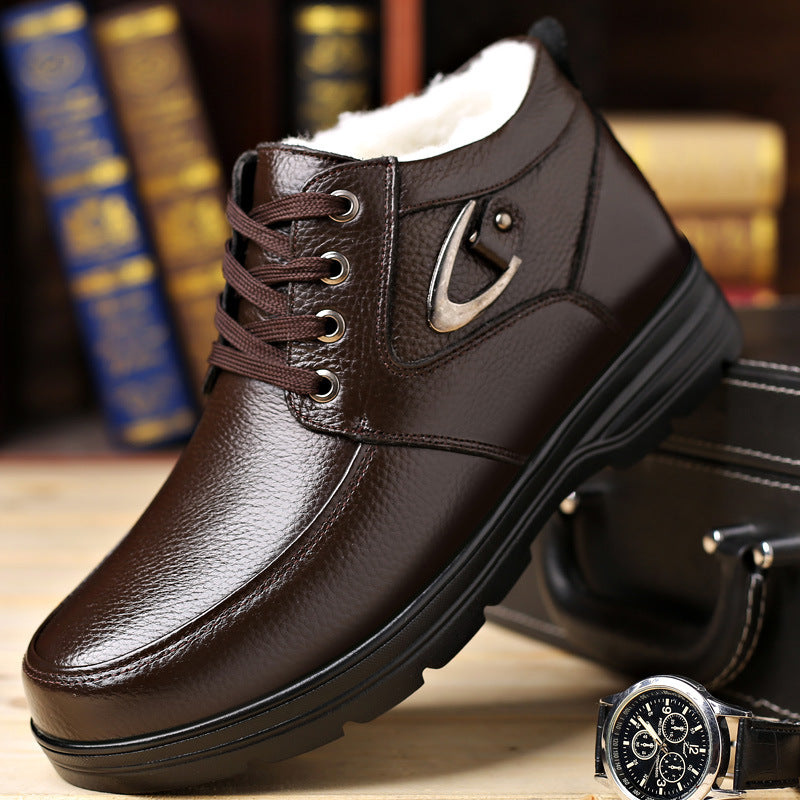 🔥【Nuevo producto】Otoño e invierno 2026, terciopelo para hombre, cuero suave y engrosado, zapatos casuales antideslizantes, botas cálidas de algodón【38-45】