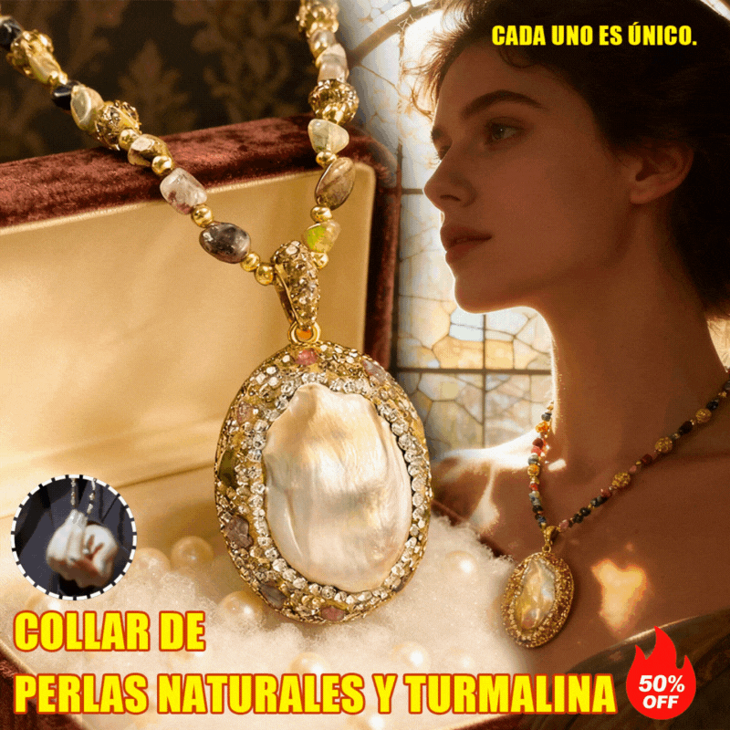 🔥【50% de descuento】Collar barroco natural de perlas y turmalina