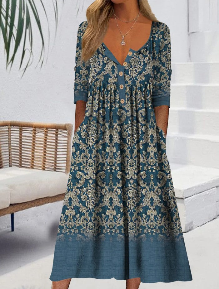 【S-3XL】🌺👗2025 Hot sale nové módní dámské šaty s potiskem kapes