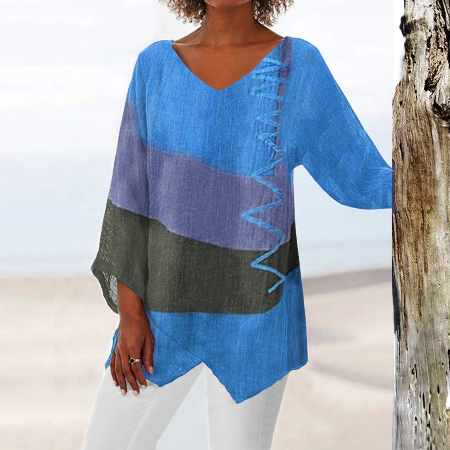 🔥Časově omezená nabídka 【S-4XL】 2025 nový styl, dámské topy s neformálním potiskem s výstřihem do V-3998110