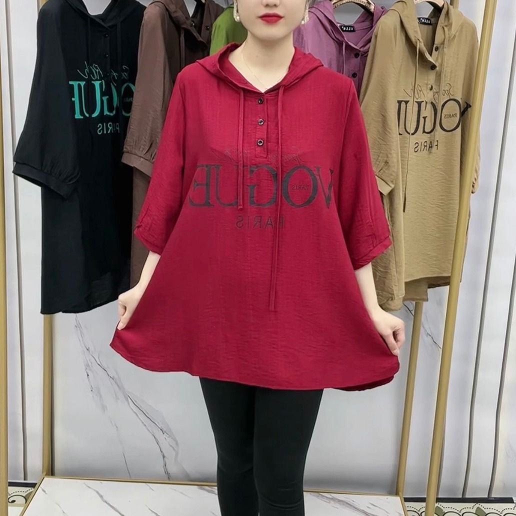🔥👚【2XL-6XL】2025 nové módní tričko volné velikosti s kapucí, tenké ledové hedvábné bavlněné bavlněné konopné tričko