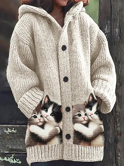 🔥🐾【descuento por tiempo limitado -50%】 Abrigo con capucha para mujer, elegante y adorable, con estampado de animales, ideal para otoño e invierno 🧥✨