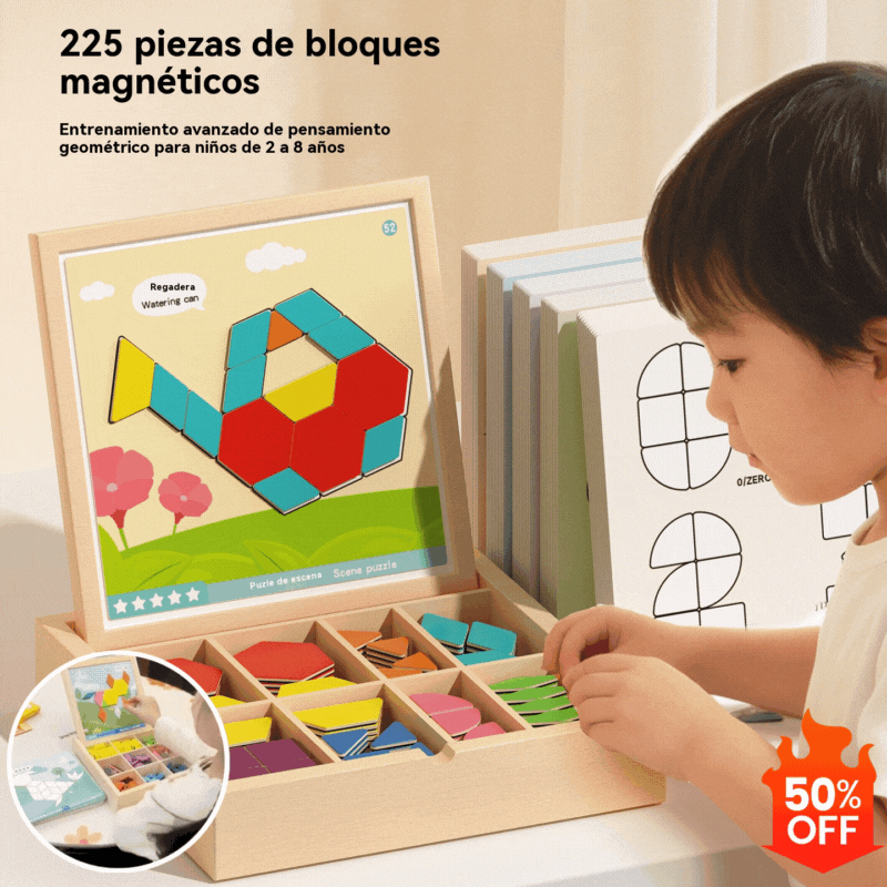 👶🌈🧩【128 kosov】🔥Magnetna lesena sestavljanka tangram, igrača za trening možganov in izobraževanje otrok, spodbuja razmišljanje.