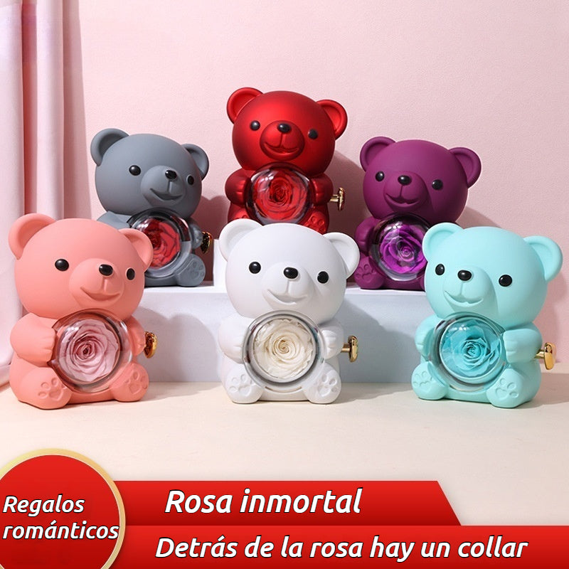 ✨ Adorable osito con rosa eterna – osito decorado con rosa natural, presentado en una elegante caja de regalo – regalo romántico para el Día de la Madre, bodas, aniversarios, despedidas de soltera, Navidad y San Valentín