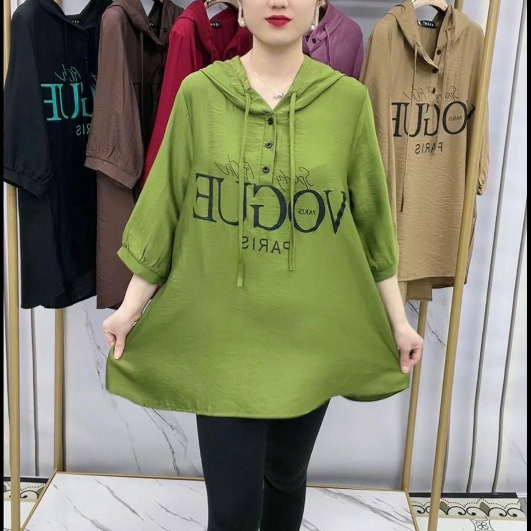 🔥👚【2XL-6XL】2025 nové módní tričko volné velikosti s kapucí, tenké ledové hedvábné bavlněné bavlněné konopné tričko