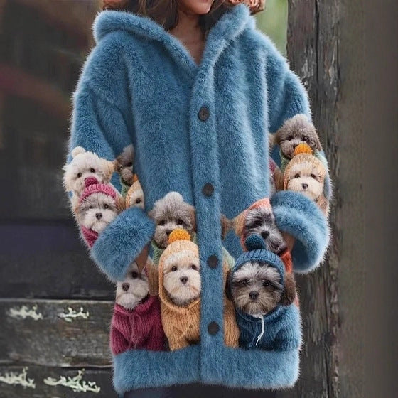 🔥🐾【descuento por tiempo limitado -50%】 Abrigo con capucha para mujer, elegante y adorable, con estampado de animales, ideal para otoño e invierno 🧥✨