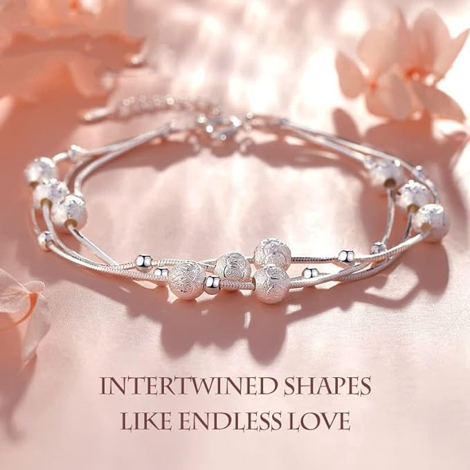 🍨【Compra uno y llévate otro】🧊 Pulsera plateada con cuentas de la suerte "Tres vidas", elegante y brillante para ella