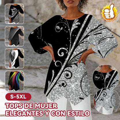⏰💥 Promoción de temporada 🔥 【40-100 kg】Camisa de manga larga con cuello redondo estampada 2026