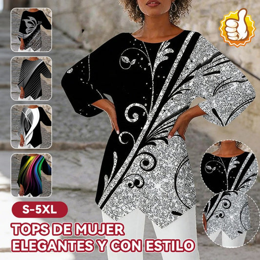 ⏰💥 Promoción de temporada 🔥 【40-100 kg】Camisa de manga larga con cuello redondo estampada 2026