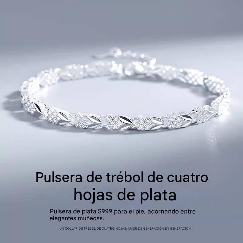 😀👉【¡Compra uno y llévate otro gratis!】💖🍀Me encanta la nueva pulsera de plata 925 con trébol de cuatro hojas para mujer, ¡a la moda!【50% de descuento】