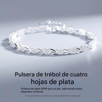 😀👉【¡Compra uno y llévate otro gratis!】💖🍀Me encanta la nueva pulsera de plata 925 con trébol de cuatro hojas para mujer, ¡a la moda!【50% de descuento】