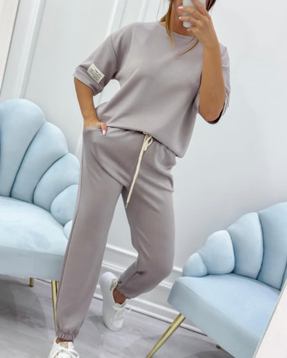 🔥Conjunto casual de top y pantalón liso para mujer