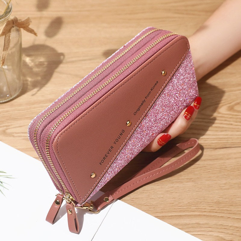 🔥【Compra 1 y recibe 1 gratis】👛 Billetera para mujer de gran capacidad con doble cremallera y diseño moderno en contraste