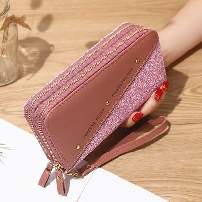 🔥【Compra 1 y recibe 1 gratis】👛 Billetera para mujer de gran capacidad con doble cremallera y diseño moderno en contraste