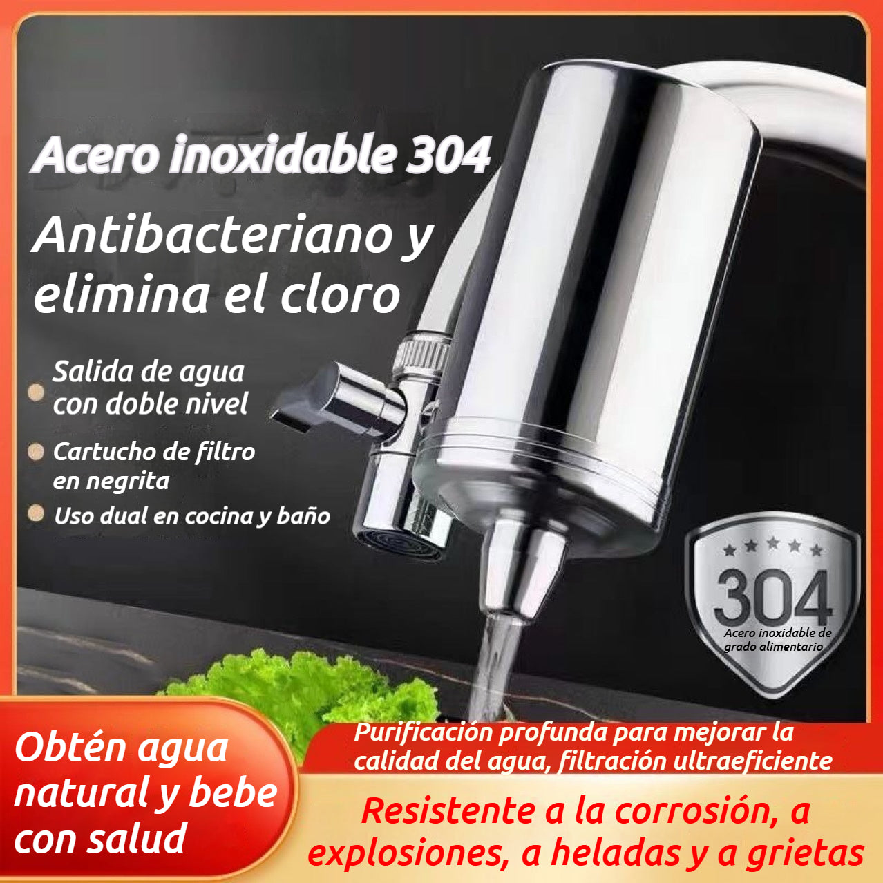 🔥【Pago contra reembolso】🏆Purificador de agua para grifos domésticos de acero inoxidable sin instalació