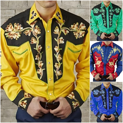 💥【S-3XL】 Vintage pánská košile s květinovým potiskem s dlouhým rukávem
