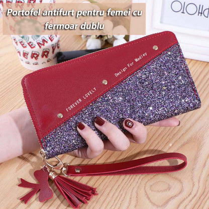 🔥【Compra 1 y recibe 1 gratis】👛 Billetera para mujer de gran capacidad con doble cremallera y diseño moderno en contraste