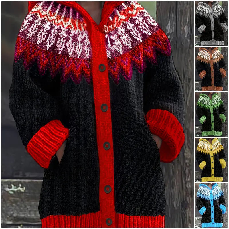 【S~5XL】✨ Elegantiška, spalvinga retro stiliaus striukė su gobtuvu