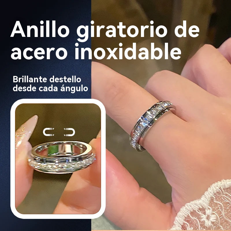 🔥【Compra 1 y llévate 1 gratis】✨Anillo Giratorio con Brillo de Cielo Estrellado para Mujer Lujo Ligero Pareja Acero Titanio