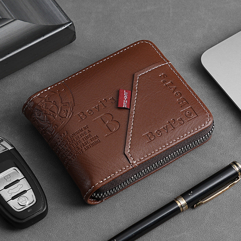 🔥🔥【Compre 1 y obtenga 1 gratis】Nueva y elegante cartera corta con cremallera de estilo retro para hombre.