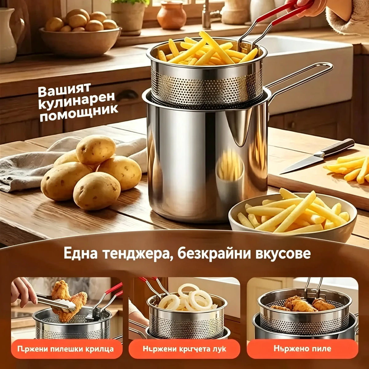 🔥Промоционална оферта в последния ден – спестете 50%! 🎁 Многофункционална фритюрница, изработена от неръждаема стомана 304