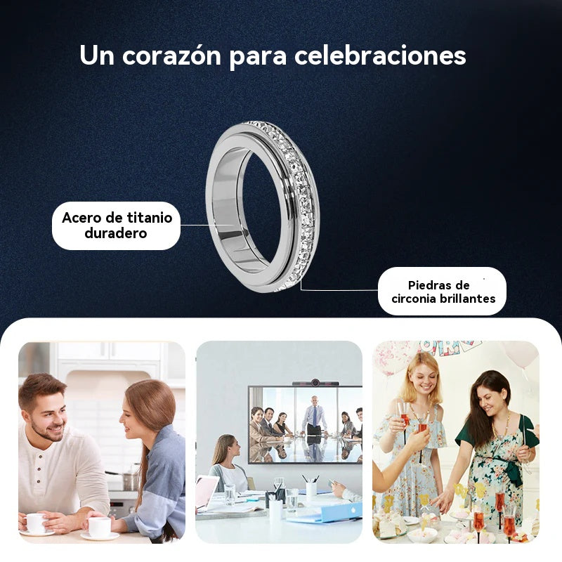 🔥【Compra 1 y llévate 1 gratis】✨Anillo Giratorio con Brillo de Cielo Estrellado para Mujer Lujo Ligero Pareja Acero Titanio