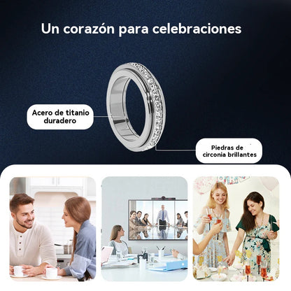 🔥【Compra 1 y llévate 1 gratis】✨Anillo Giratorio con Brillo de Cielo Estrellado para Mujer Lujo Ligero Pareja Acero Titanio