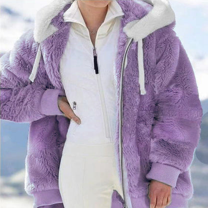 ☃️Omejen 50 % popust❄️[S-5XL] Ženska jakna 2025 s kontrastnimi črtami iz debele plišaste tkanine