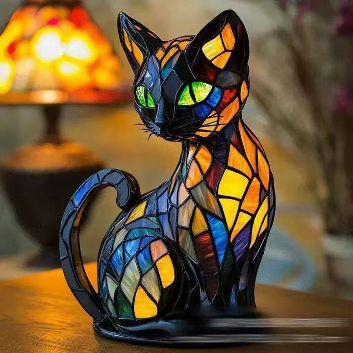 🐱🐶Okraski iz smole, LED nočna lučka, umetnost, živalski kip, kreativna dekoracija za pisarno, dom, stikalo z USB vtičnico