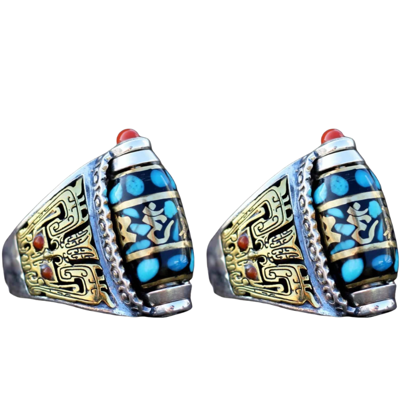 [Koupit 1 a získat 1 zdarma] 925 Sterling Silver Tyrkysové Mantra Transfer Beads Šestimístný kroužek（Nastavitelná velikost otvoru）-3844357
