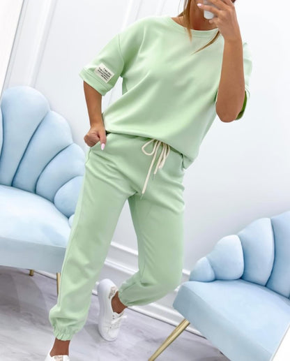 🔥Conjunto casual de top y pantalón liso para mujer