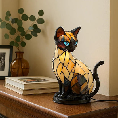 🐱Lámpara de mesa con forma de gato, lámpara de noche retro fabricada en resina de colores, con temática de gatos