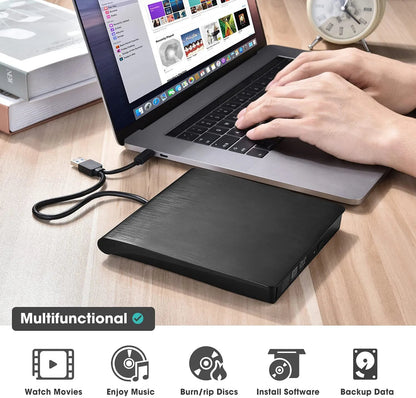 📢📢¡50% de descuento! Unidad de CD/DVD externa: Plug and Play, portátil y fácil de usar, compatible con sistemas Mac/Windows.