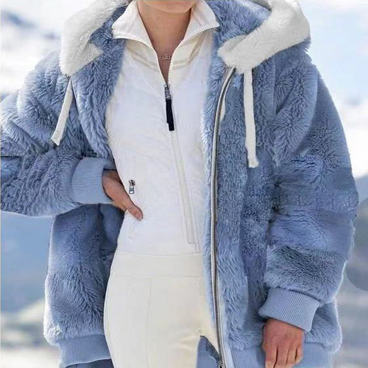 ☃️Omejen 50 % popust❄️[S-5XL] Ženska jakna 2025 s kontrastnimi črtami iz debele plišaste tkanine
