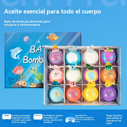 🔥【12 piezas 40 euros】Juego de 12 bolas de sales de baño con forma de animales marinos (60 g cada una) para niños.