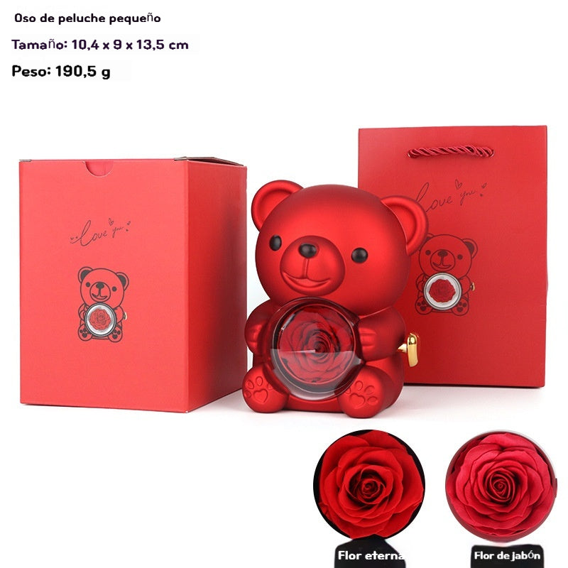✨ Adorable osito con rosa eterna – osito decorado con rosa natural, presentado en una elegante caja de regalo – regalo romántico para el Día de la Madre, bodas, aniversarios, despedidas de soltera, Navidad y San Valentín