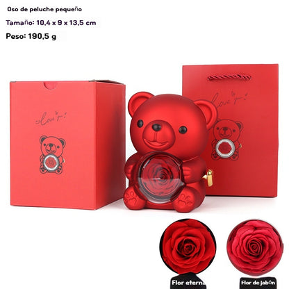 ✨ Adorable osito con rosa eterna – osito decorado con rosa natural, presentado en una elegante caja de regalo – regalo romántico para el Día de la Madre, bodas, aniversarios, despedidas de soltera, Navidad y San Valentín