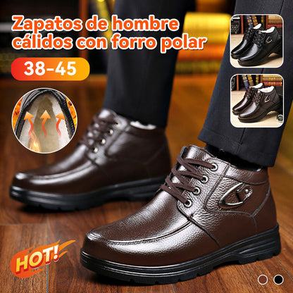 🔥【Nuevo producto】Otoño e invierno 2026, terciopelo para hombre, cuero suave y engrosado, zapatos casuales antideslizantes, botas cálidas de algodón【38-45】