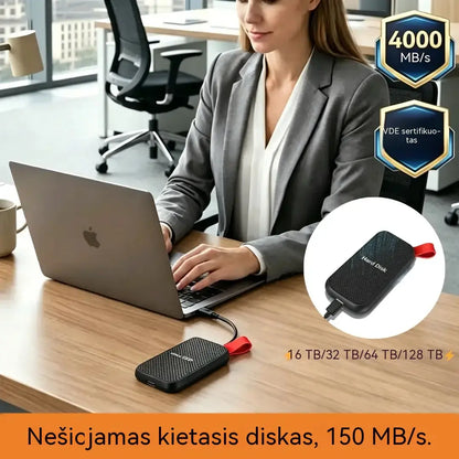 ⚡ Nešiojamasis SSD (64 TB / 128 TB) – itin spartus duomenų perdavimas 🚀 Daugiau vietos nuotraukoms, vaizdo įrašams ir failams 💾