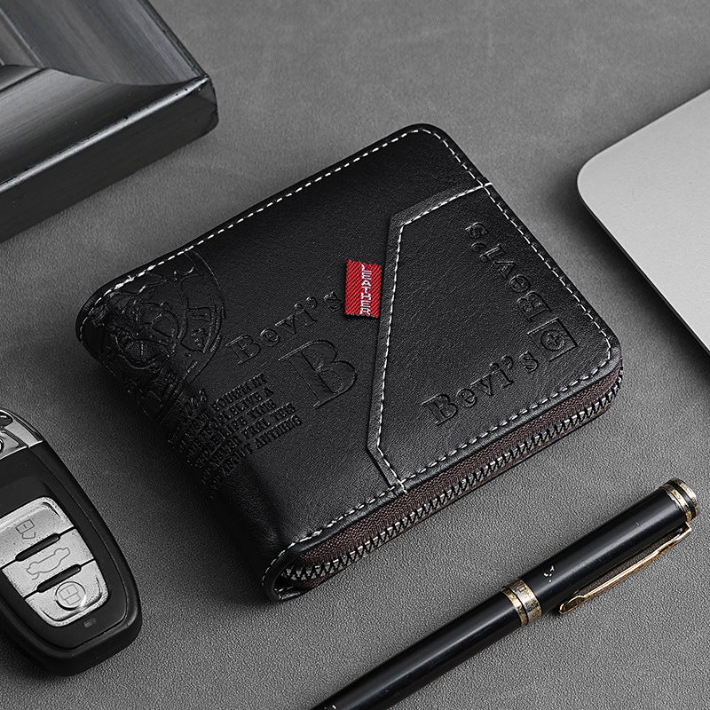 🔥🔥【Compre 1 y obtenga 1 gratis】Nueva y elegante cartera corta con cremallera de estilo retro para hombre.