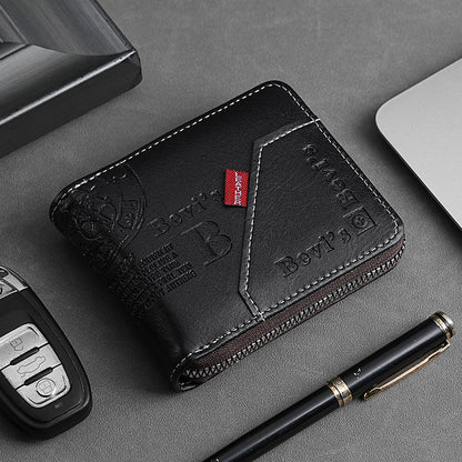 🔥🔥【Compre 1 y obtenga 1 gratis】Nueva y elegante cartera corta con cremallera de estilo retro para hombre.