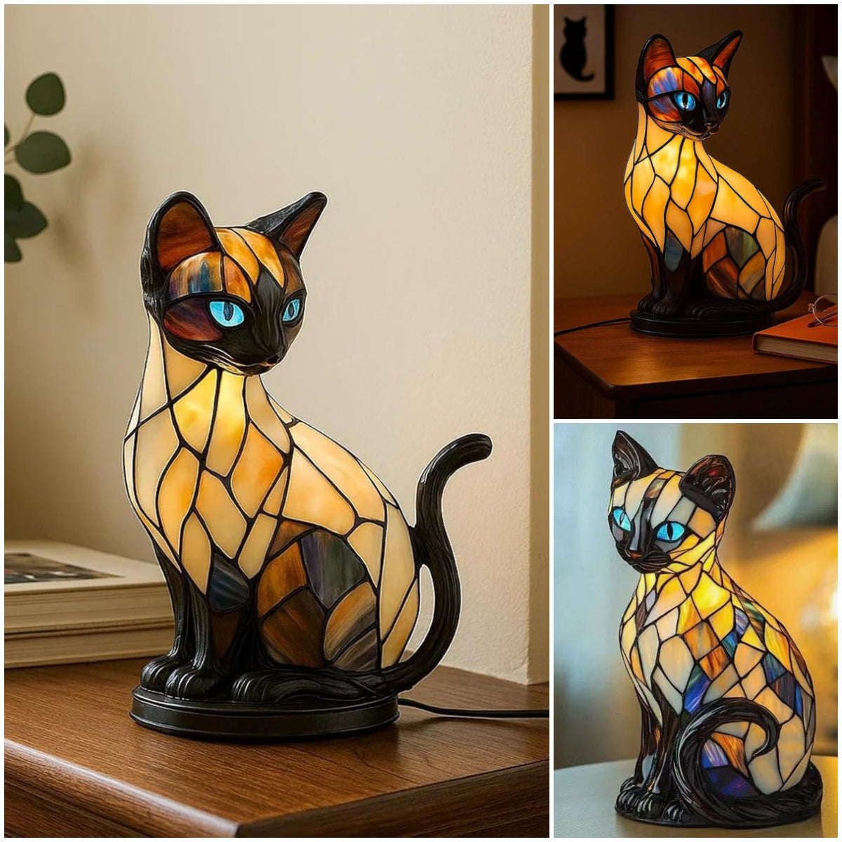 🐱✨【Plačilo ob dostavi】Namizna svetilka v obliki mačke, retro nočna lučka, izdelana iz barvne smole, z mačjo tematiko.