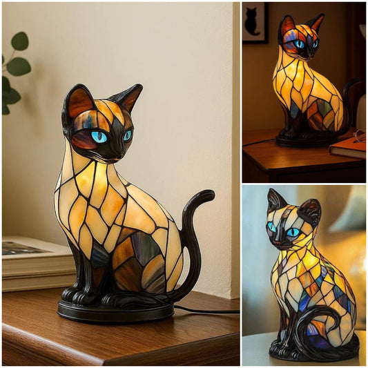 🐱✨【Plačilo ob dostavi】Namizna svetilka v obliki mačke, retro nočna lučka, izdelana iz barvne smole, z mačjo tematiko.