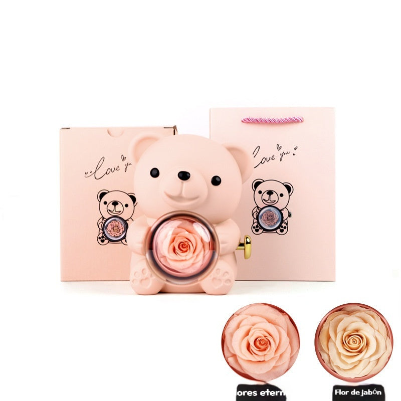 ✨ Adorable osito con rosa eterna – osito decorado con rosa natural, presentado en una elegante caja de regalo – regalo romántico para el Día de la Madre, bodas, aniversarios, despedidas de soltera, Navidad y San Valentín