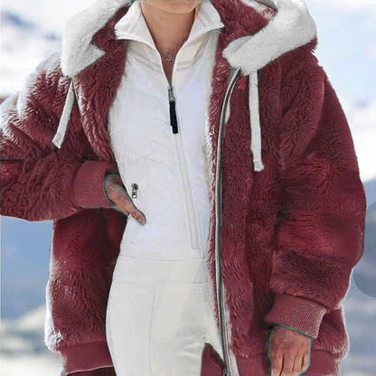 ☃️Omejen 50 % popust❄️[S-5XL] Ženska jakna 2025 s kontrastnimi črtami iz debele plišaste tkanine