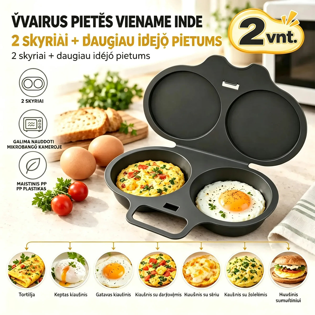 🎁 2 vnt. tik už 25 €! 💥 Mikrobangų kiaušinių viryklė – 2 kiaušiniai vienu metu, neprideganti ir lengvai valoma! 🍳🏠