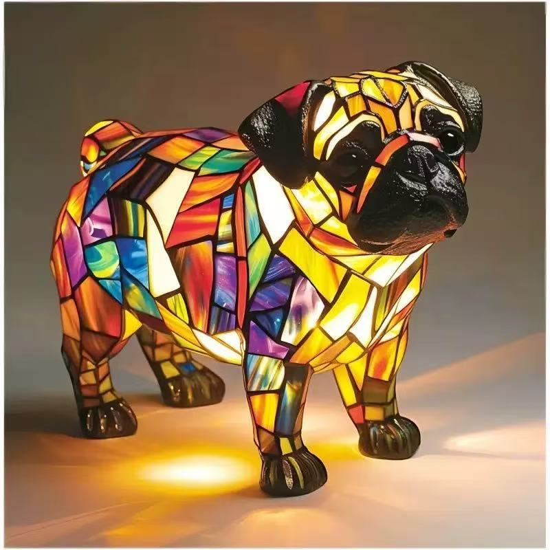 🐱🐶Okraski iz smole, LED nočna lučka, umetnost, živalski kip, kreativna dekoracija za pisarno, dom, stikalo z USB vtičnico
