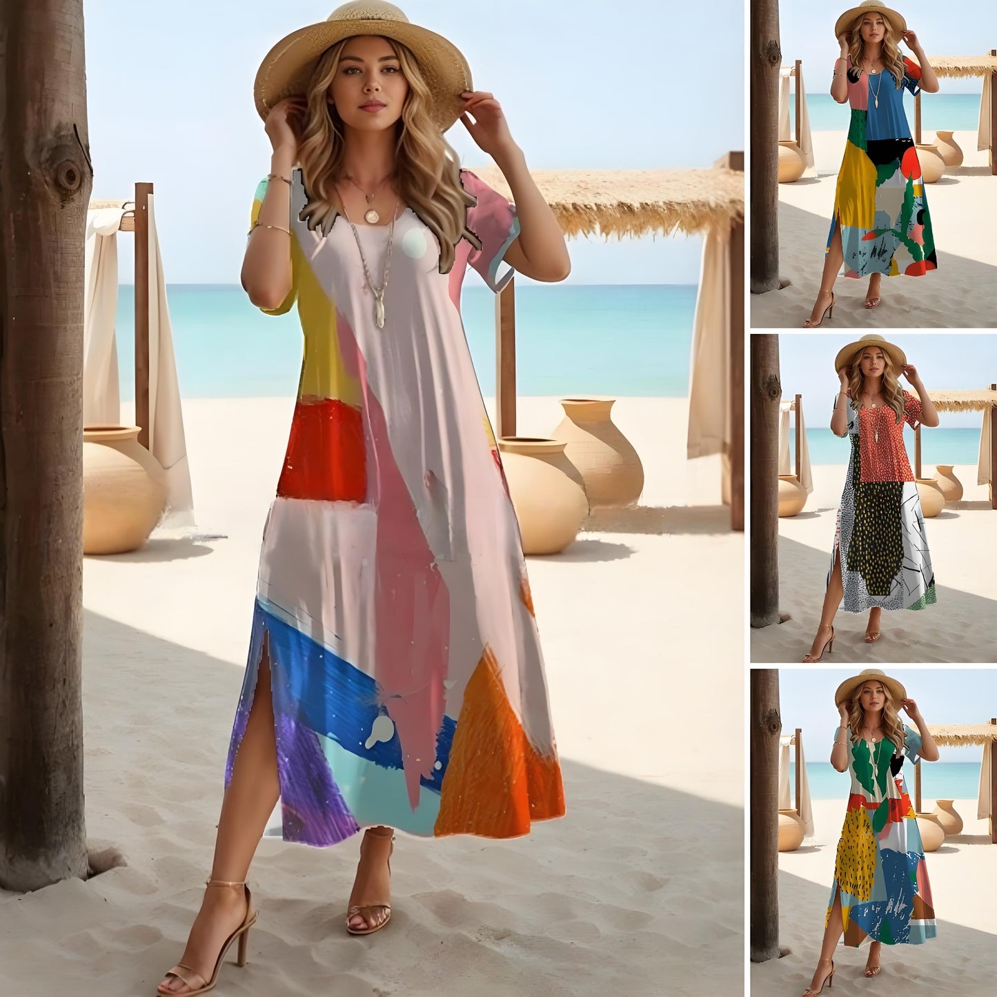 🔥【nové jarní šaty】👗【XS-5XL】🌈2025 nové dlouhé šaty s potiskem velké velikosti