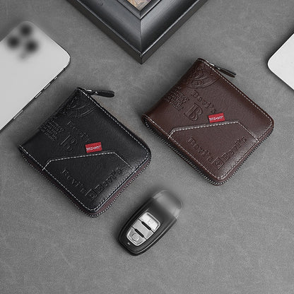 🔥🔥【Compre 1 y obtenga 1 gratis】Nueva y elegante cartera corta con cremallera de estilo retro para hombre.