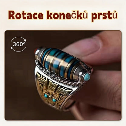 [Koupit 1 a získat 1 zdarma] 925 Sterling Silver Tyrkysové Mantra Transfer Beads Šestimístný kroužek（Nastavitelná velikost otvoru）-3844357